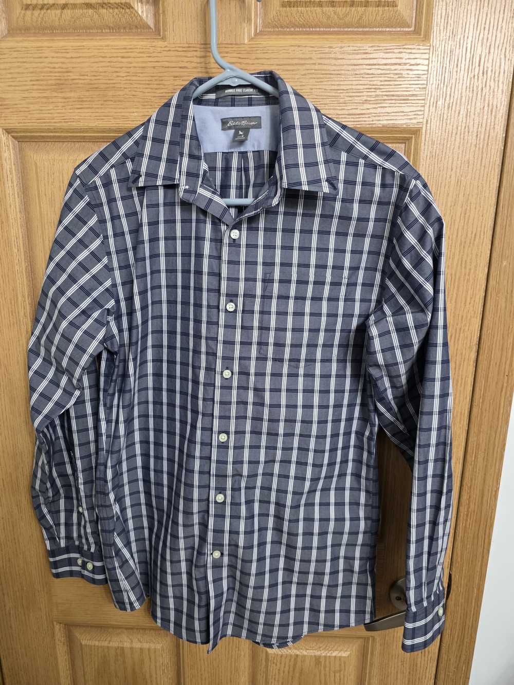 Eddie Bauer Navy Plaid Long-Sleeve Dress Shirt